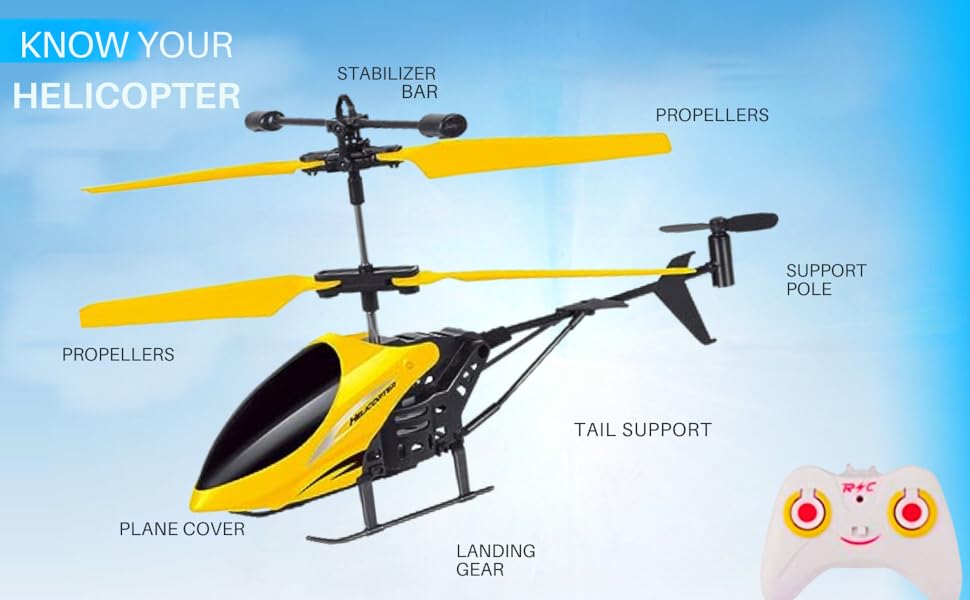 Rechargeable Flying Toy Helicopter with Remote Control & Safety Sensor for Kids.